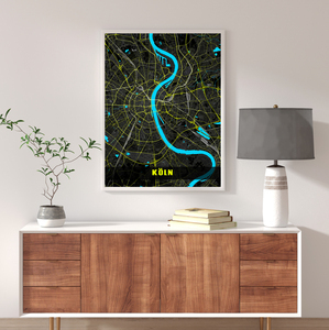 Mappa personalizzata di Colonia in stile neon-notturno - Crea il tuo capolavoro!