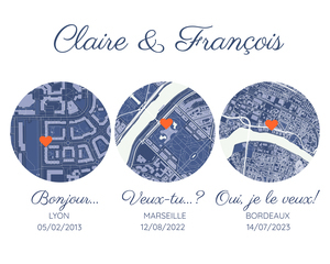 Carte de mariage personnalisée - 3 lieux de souvenir magiques