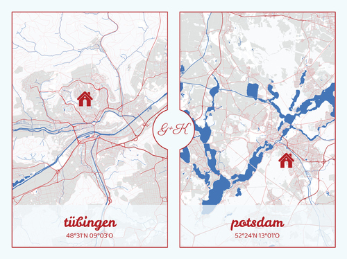 Carte personnalisée DOPPEL: Deux lieux pour couples à distance